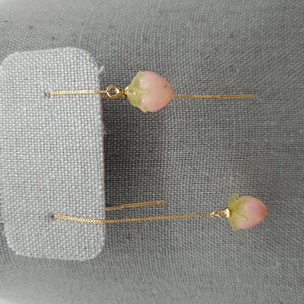 Tiny Strawberry Threader Earrings 🍓